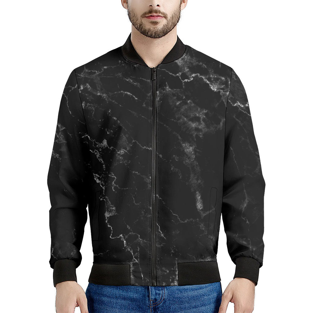 Black White Smoke Marble Print Men's Bomber Jacket