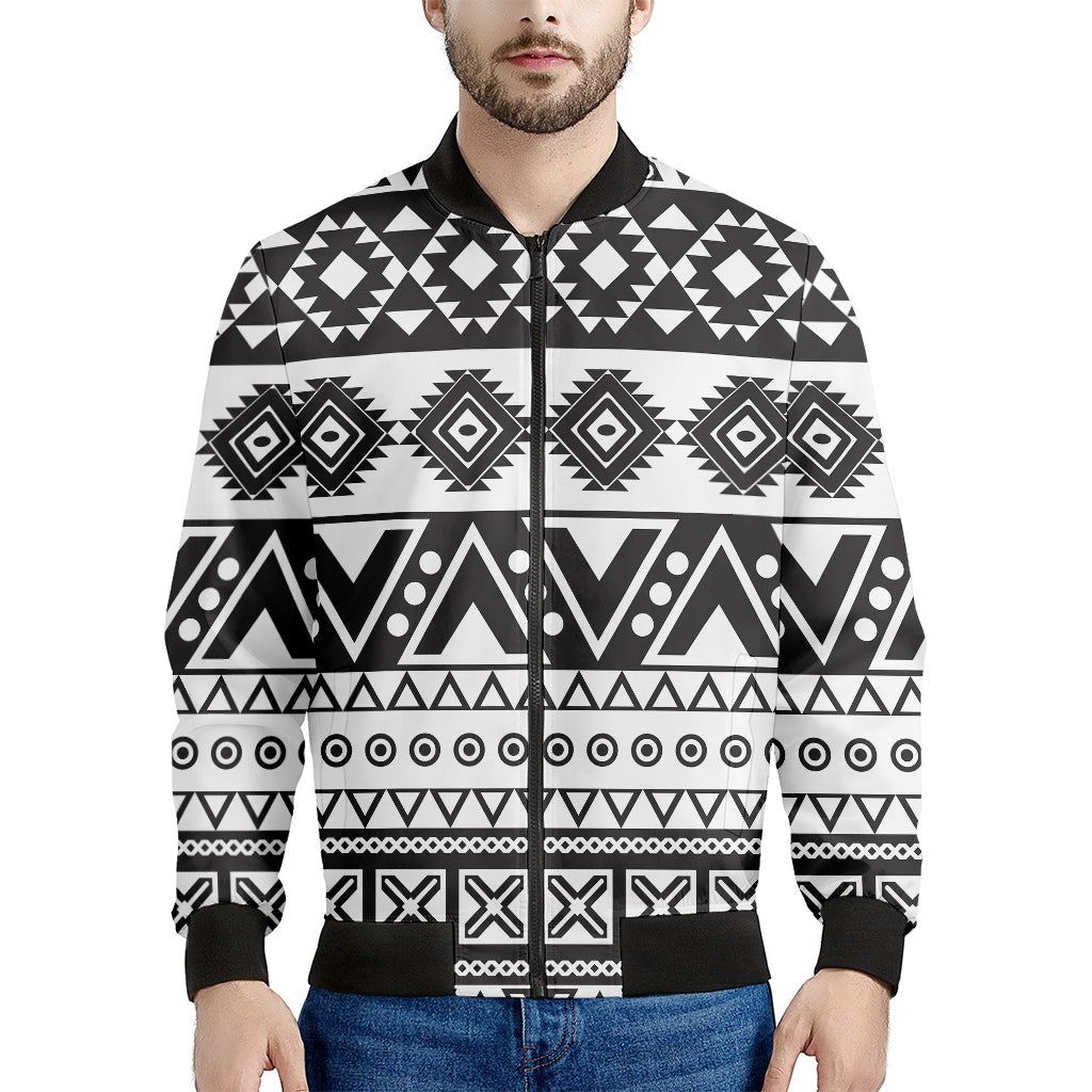 Dark Grey Aztec Pattern Print Men's Bomber Jacket