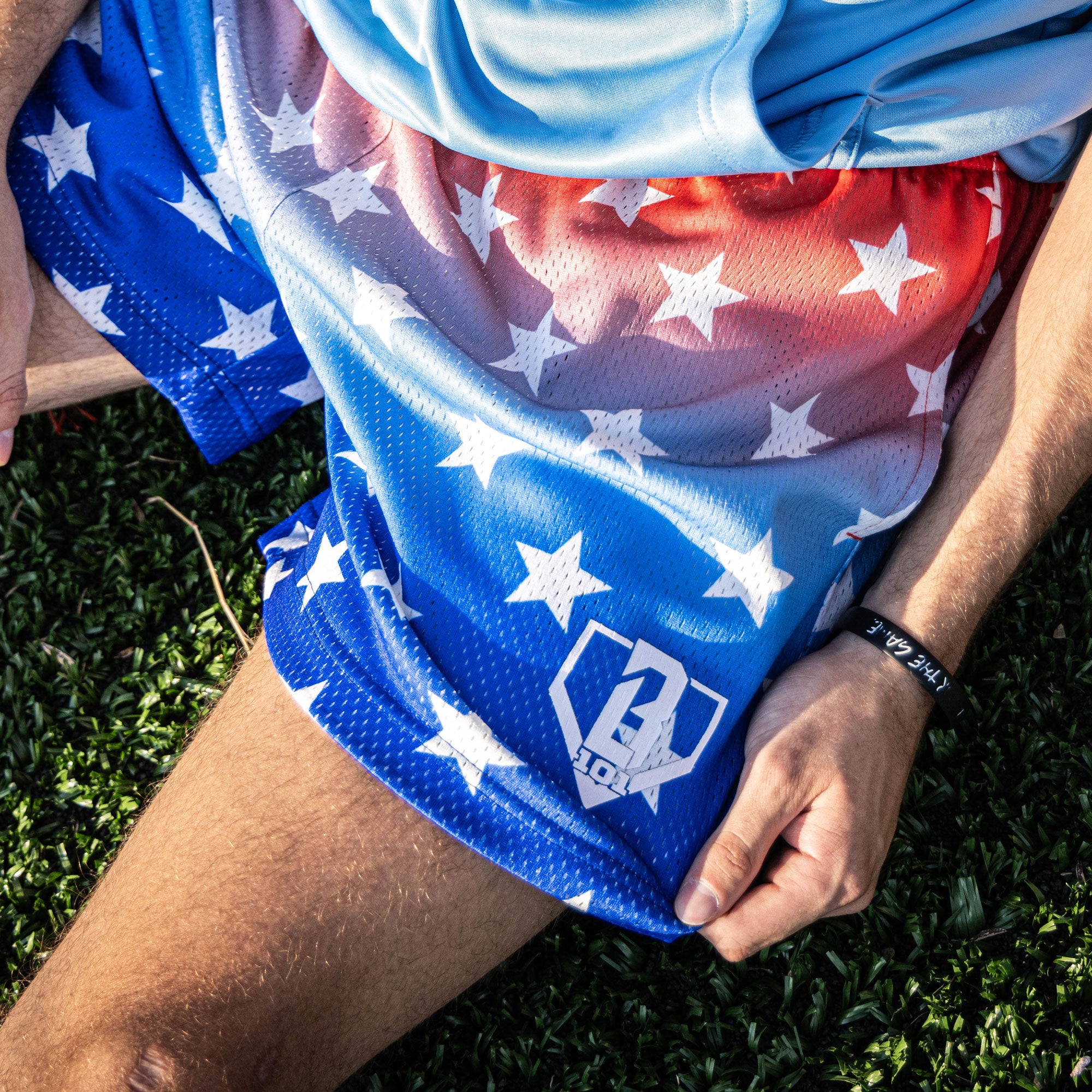 Gradient Shorts - Freedom Mesh Baseball Shorts Red White Blue 5" Inseam