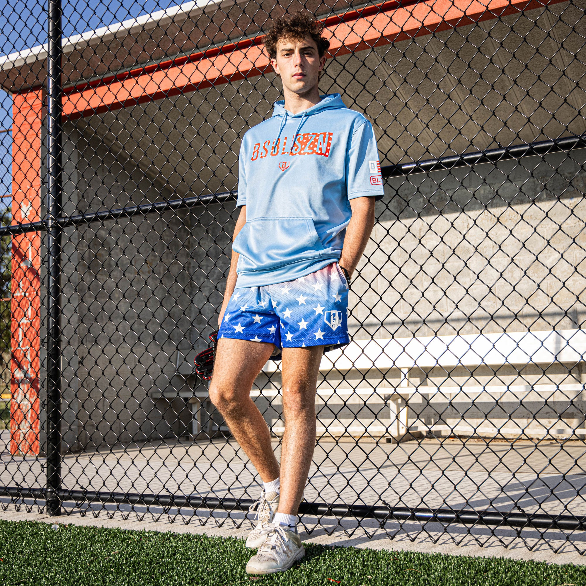 Gradient Shorts - Freedom Mesh Baseball Shorts Red White Blue 5" Inseam