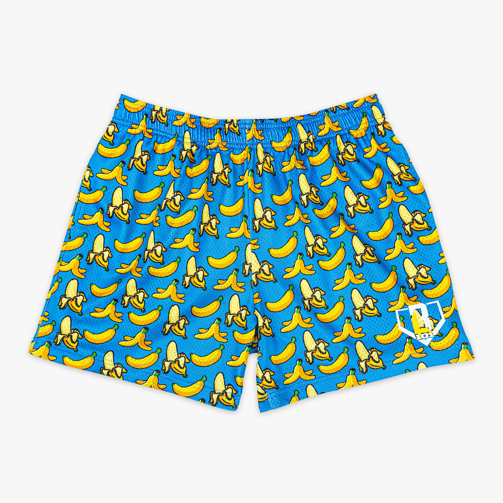 Banana Print Mesh Shorts - Blue, Baseball Lifestyle, 5" Inseam