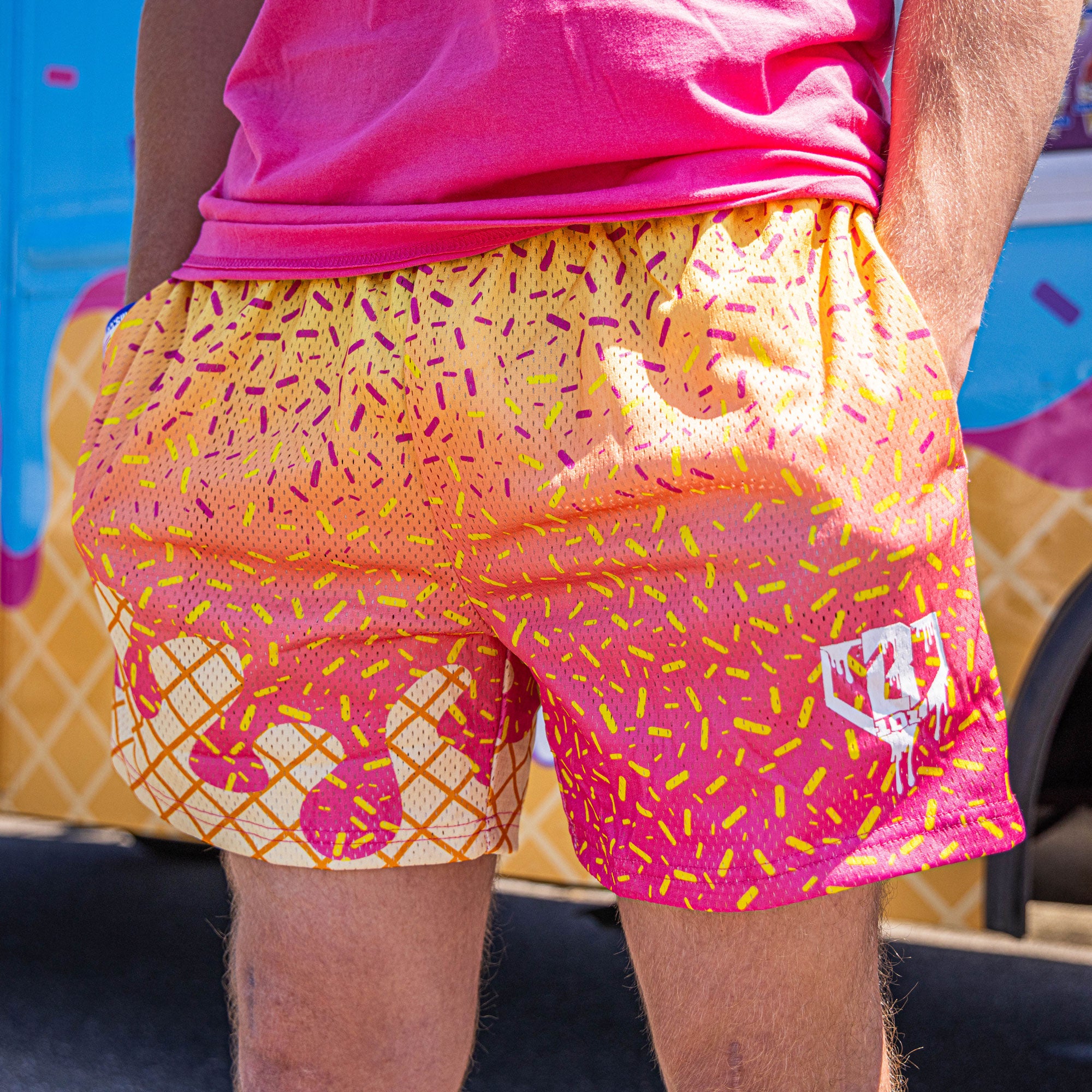 Ice Cream Shorts - Strawberry Banana Baseball Lifestyle Mesh Shorts