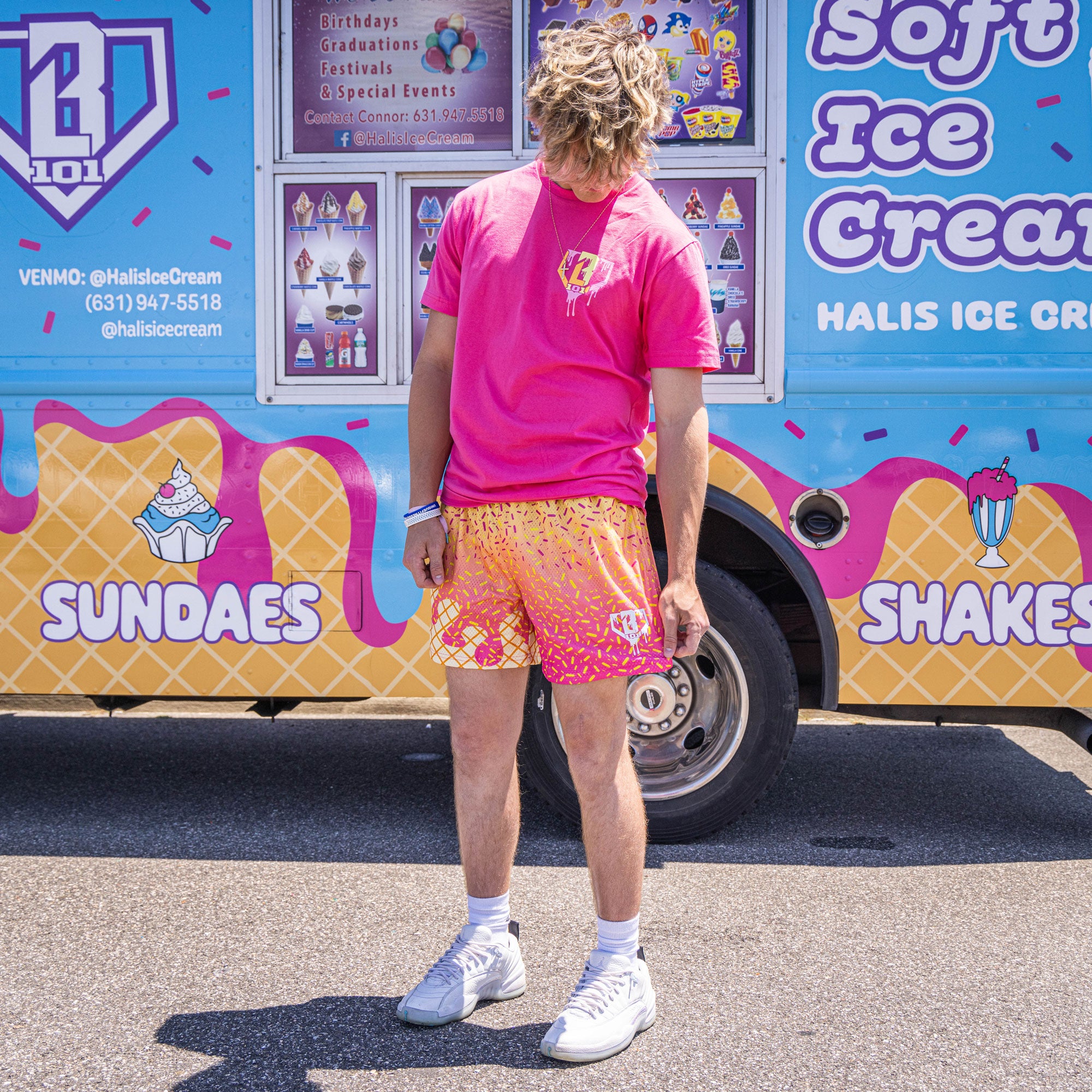 Ice Cream Shorts - Strawberry Banana Baseball Lifestyle Mesh Shorts