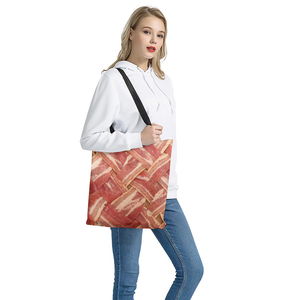 Weaving Bacon Print Tote Bag - Polyester Double-Sided Shoulder Carry