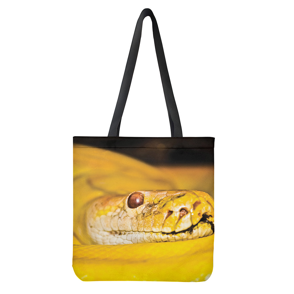 Yellow Python Snake Print Tote Bag - Polyester Double-Sided Shoulder Bag