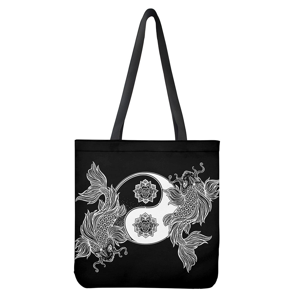 Yin and Yang Koi Carp Fish Print Tote Bag - Polyester Double-Sided