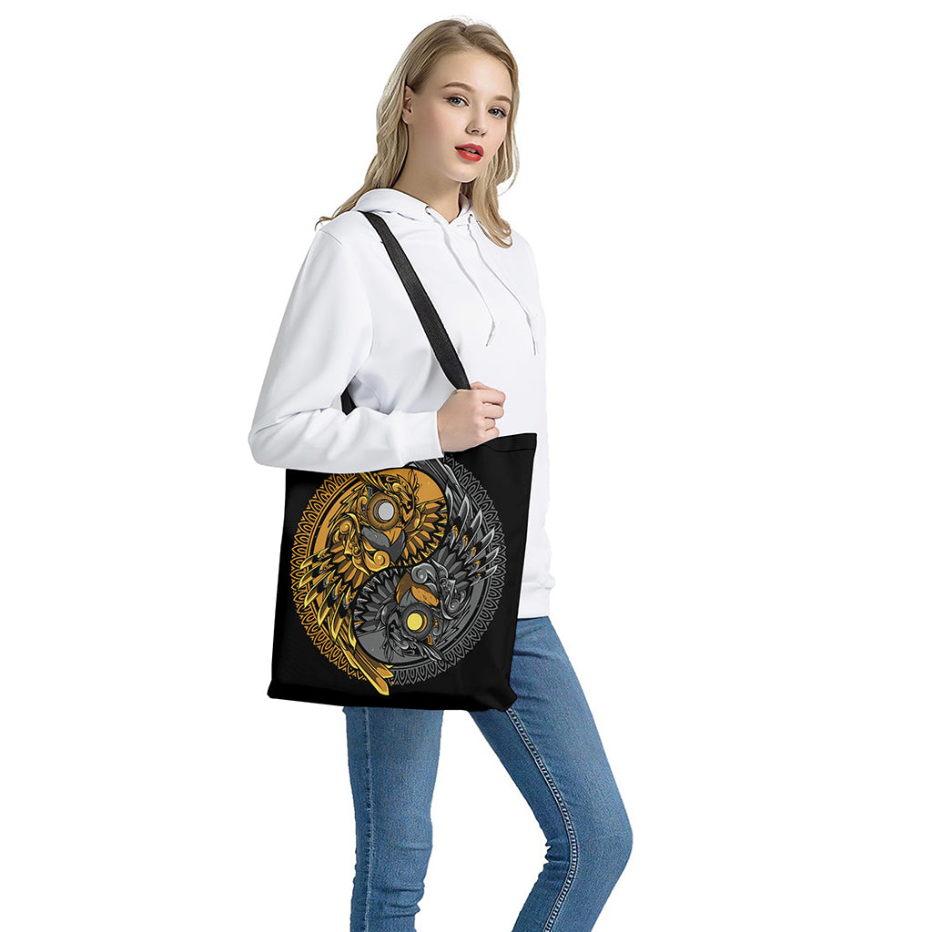 Yin Yang Owl Print Tote Bag - Polyester Double-Sided Print Shoulder Carry