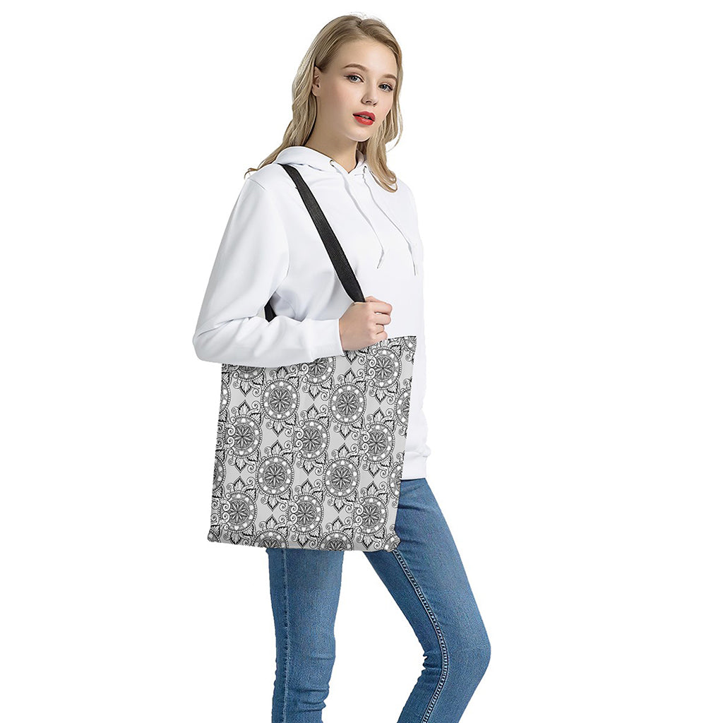 Zentangle Floral Pattern Print Tote Bag - Polyester Double-Sided Lightweight Shoulder Bag