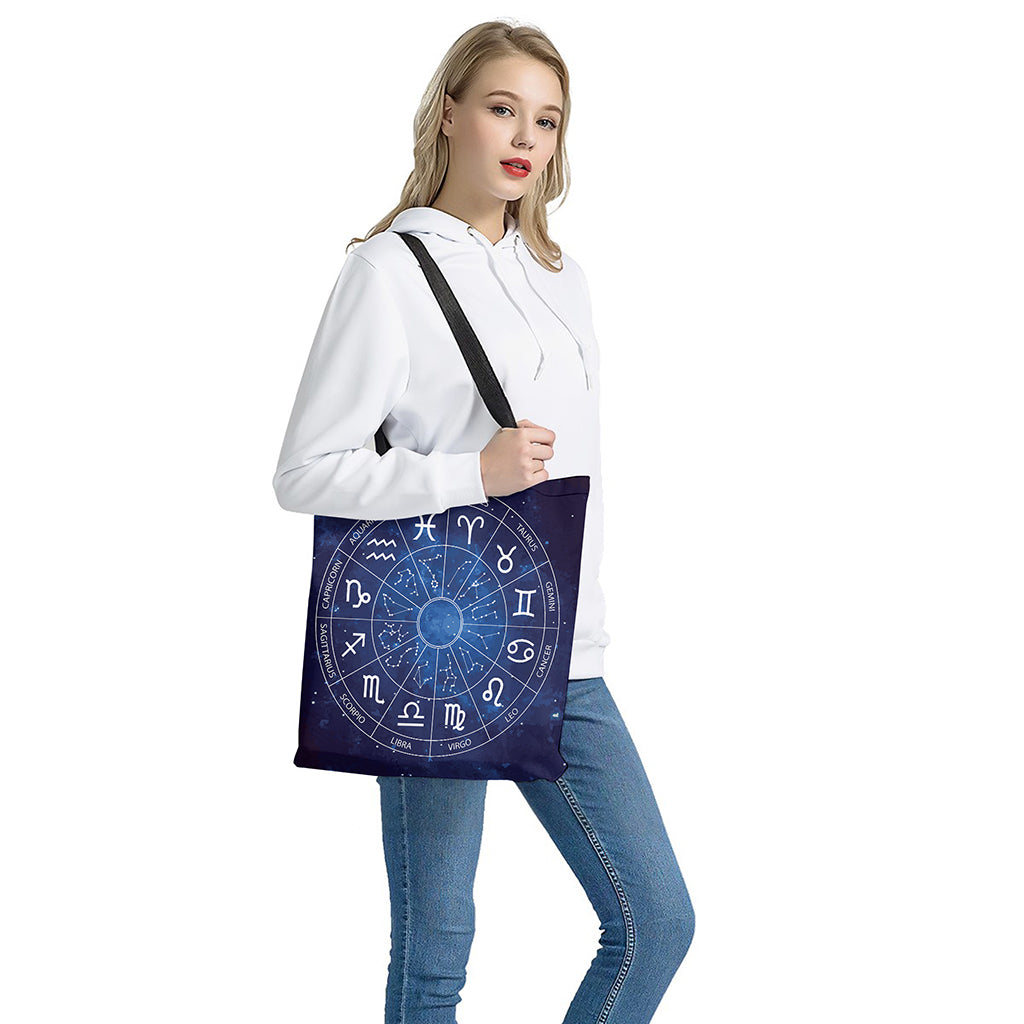 Zodiac Signs Wheel Print Tote Bag - Polyester Double-Sided Lightweight Shoulder Bag